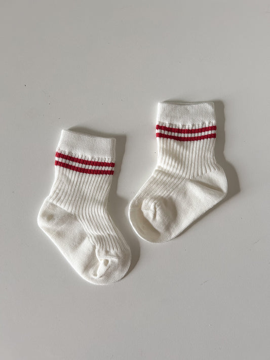 Baby Toddler Double Red Line Socks (0-8y) - White