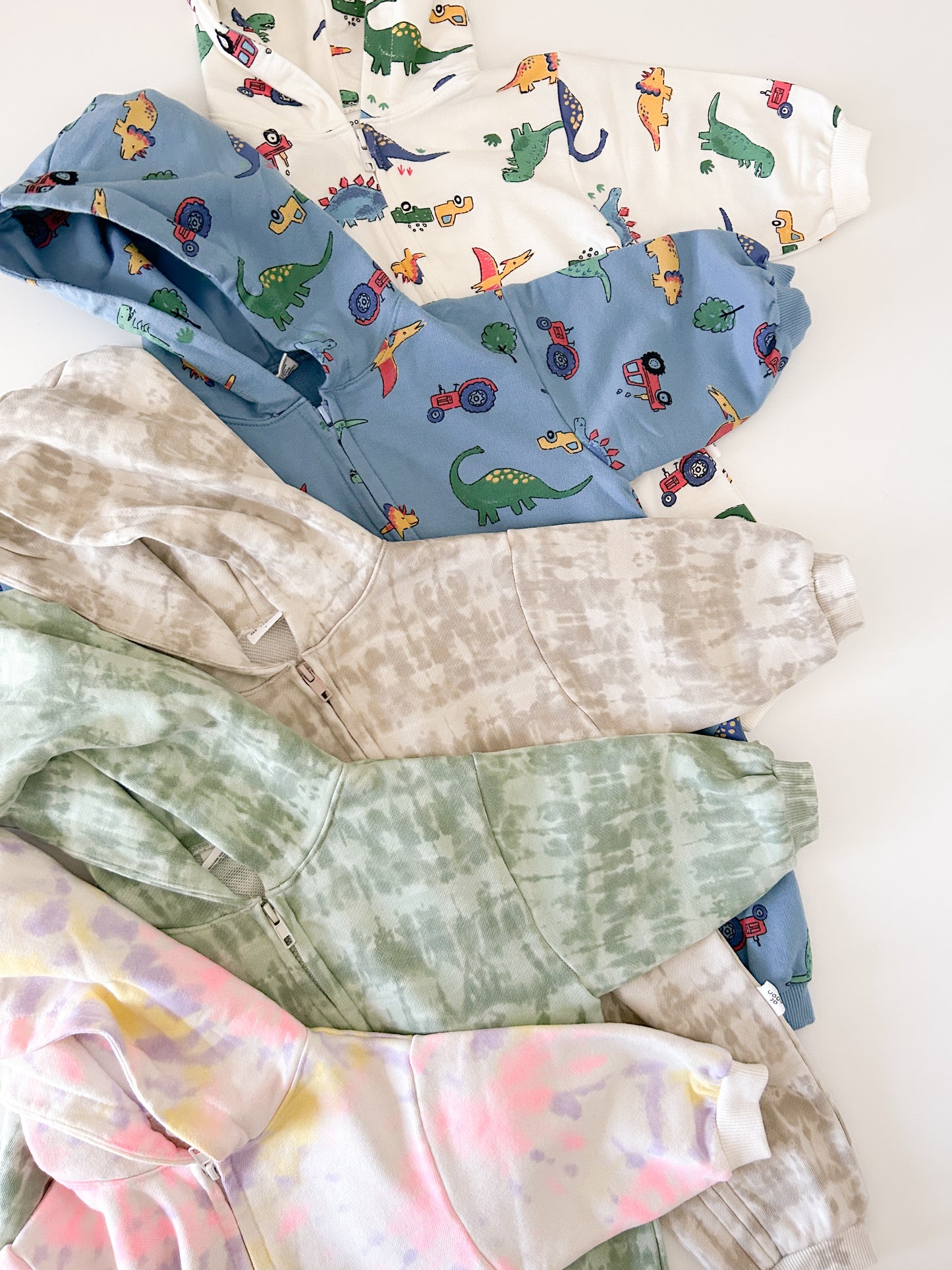 [At Noon Original] Baby Oversized Zip-Up Hoodie Jumpsuit (3m-4y)- Tie Dyed Beige Gray