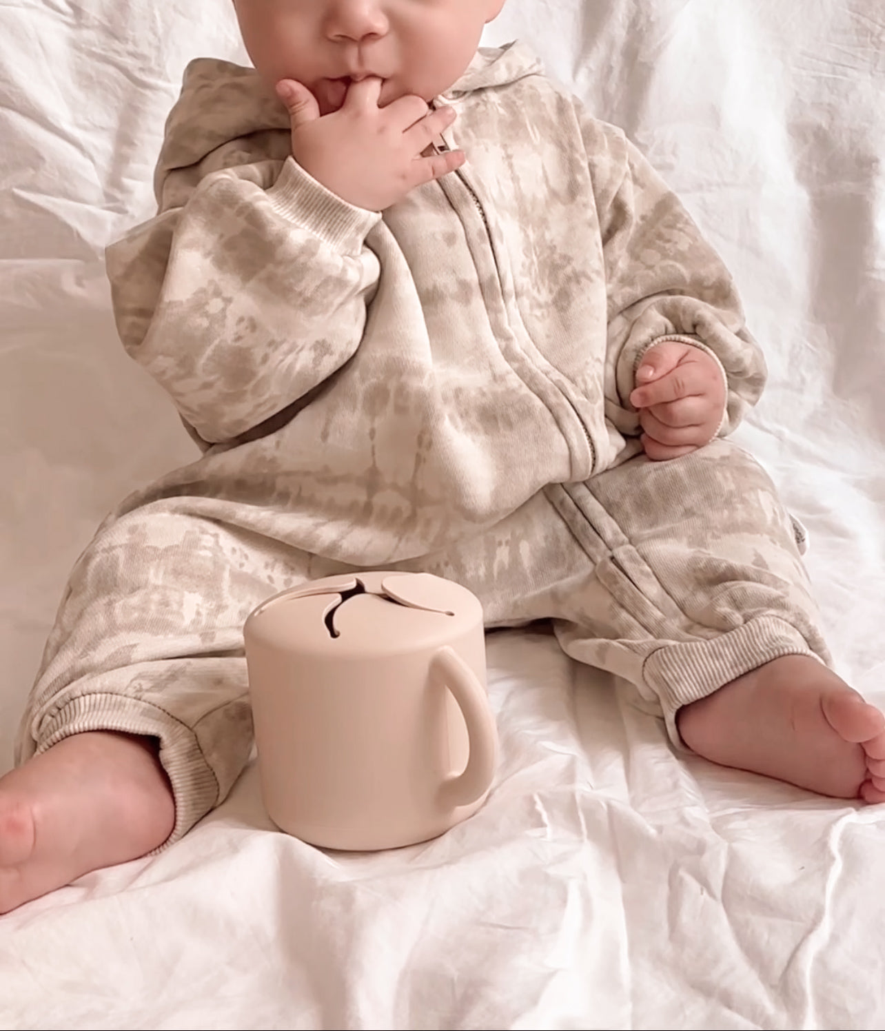 [At Noon Original] Baby Oversized Zip-Up Hoodie Jumpsuit (3m-4y)- Tie Dyed Beige Gray - AT NOON STORE