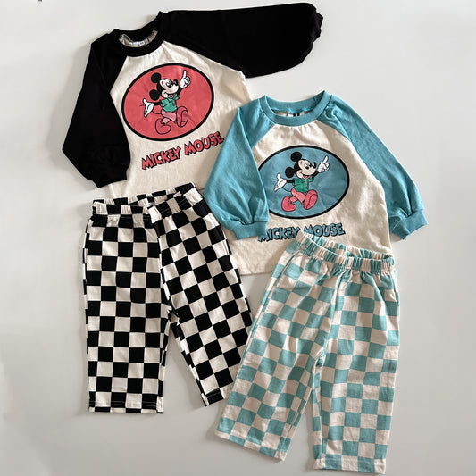 Toddler Disney Mickey Mouse Raglan Tee and Checkered Pull On Pants Set (9m-6y) -2 Colors