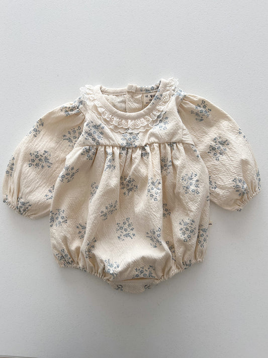 Baby Lala S25 Neckline Lace Detail Floral Bubble Romper (6-24m) - Ivory