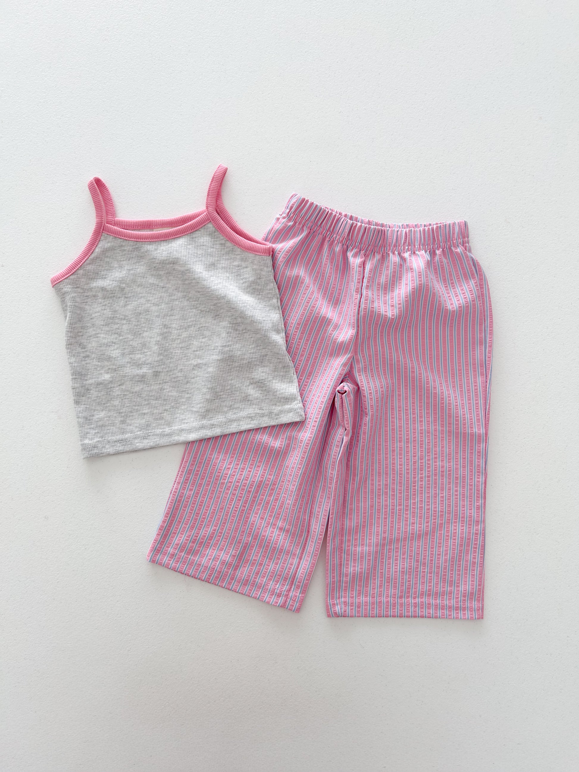 Kids Soy SS26 Noodle Strap Tank Top and Stripe Seersucker Wide Pants Set (1-6y) - 4 Colors - AT NOON STORE