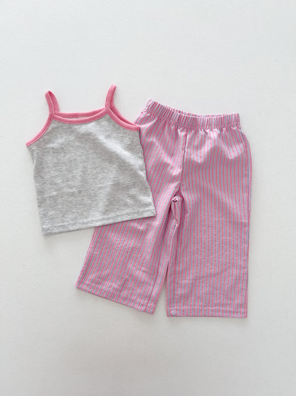 Kids Soy SS26 Noodle Strap Tank Top and Stripe Seersucker Wide Pants Set (1-6y) - 4 Colors - AT NOON STORE