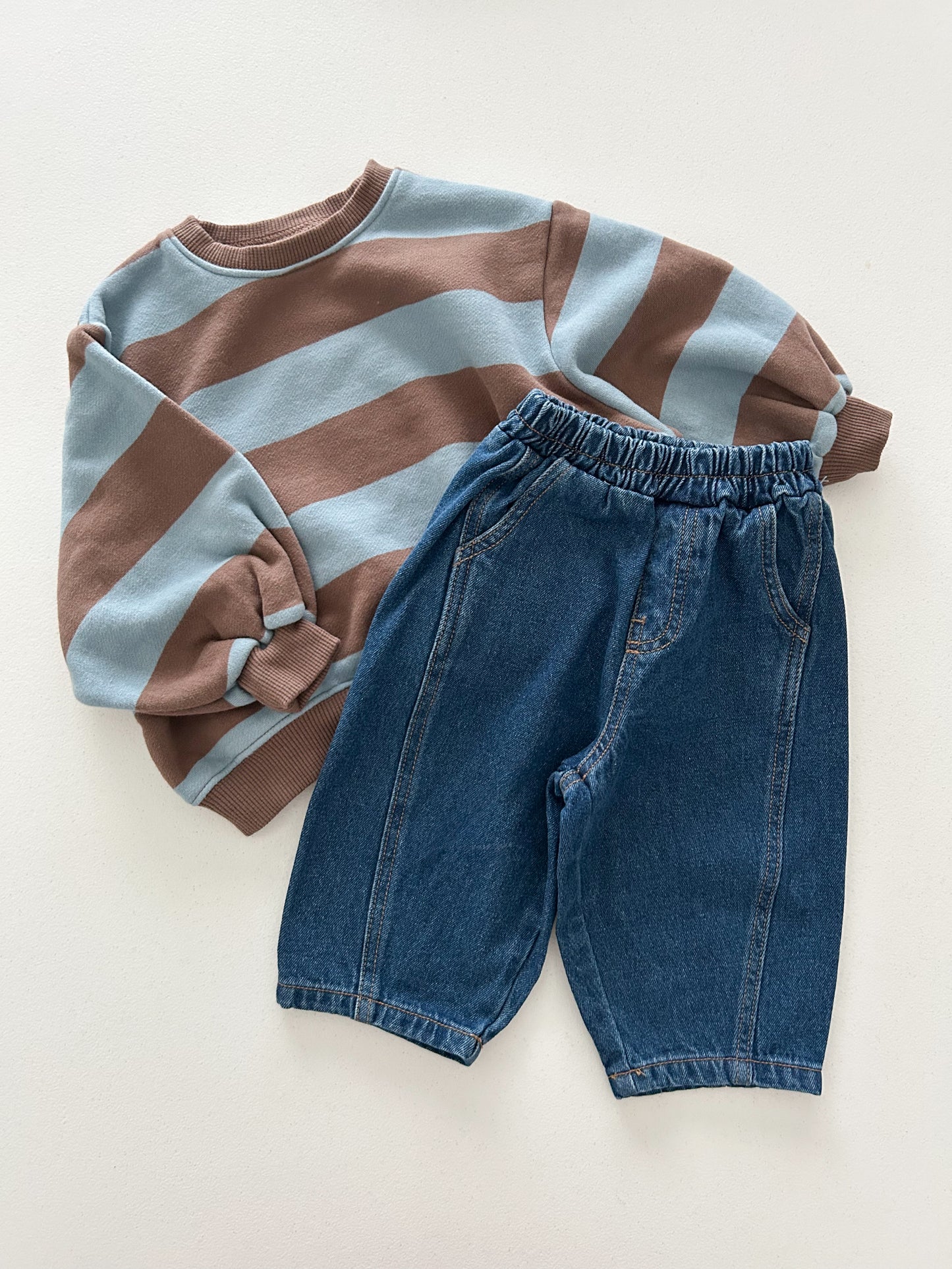 Toddler W25 Oversized Brushed Cotton Stripe Sweatshirt (1-6y) - Sky Brown
