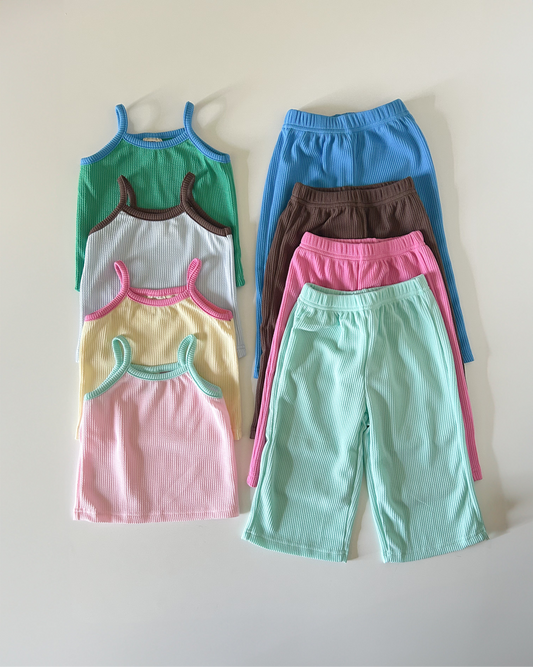 Kids Soy Colorblock Ribbed Tank Top and Wide Pants Set (1-6y) - 4 Colors