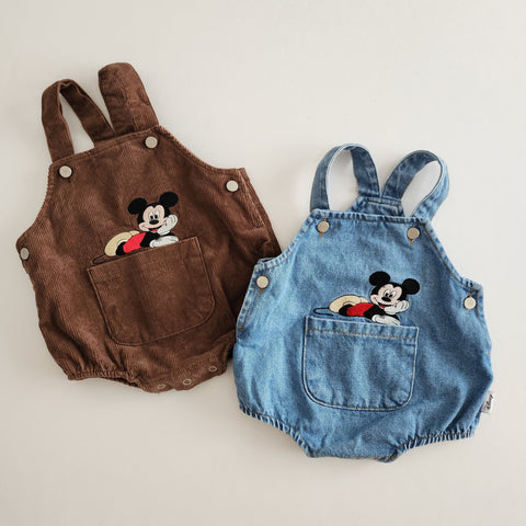 Baby 23F Mickey Embroidery Shortalls (3-18m) - 2 Colors