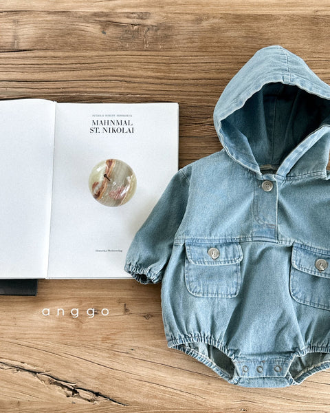 Baby Anggo Long Sleeve Double Pocket Hooded Romper (3-18m) - Cream