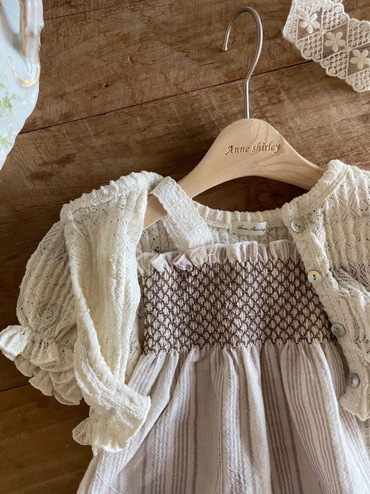 Baby Ann Lace Shoulder Smocked Bodice Top (3-18m) -2 Colors - AT NOON STORE