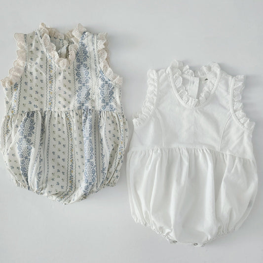 Baby Ann Lace Trim Neck Sleeveless Romper  (3-17m) - 2 Colors - AT NOON STORE