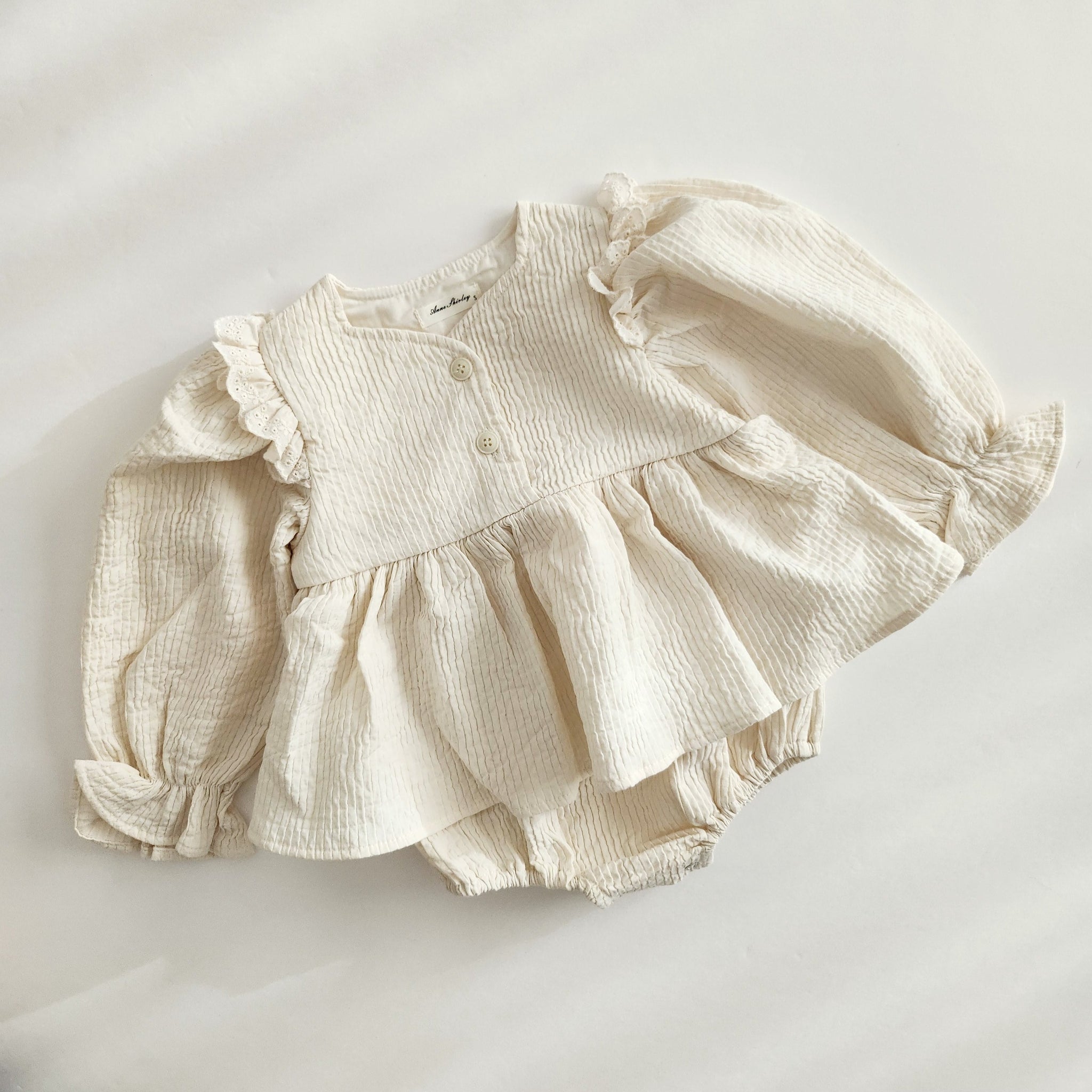 Baby Ann Ruffle Detail Button Romper (6-17m) - Cream