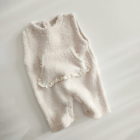 Baby Ann Sherpa Sleeveless Pocket Jumpsuit (6-17m) - Cream