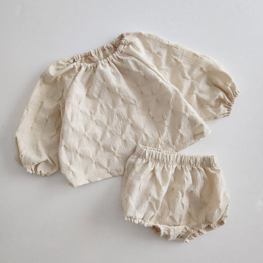 Baby BH Bubble Blouse Top and Bloomer Shorts Set (3-18m)- Cream - AT NOON STORE