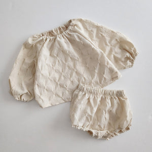 Baby BH Bubble Blouse Top and Bloomer Shorts Set (3-18m)- Cream