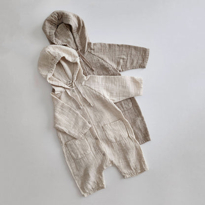 Baby BH Gauze Cotton Hooded Jumpsuit (6-18m) - 2 Colors - AT NOON STORE