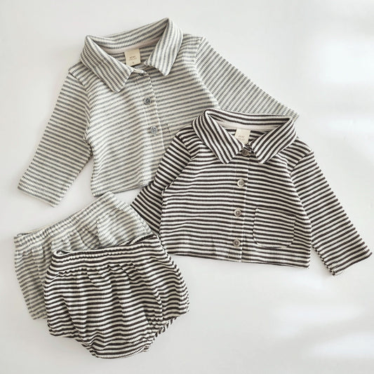Baby BH Stripe Knit Shirt and Bloomer Shorts Set (3-18m)- 2 Colors - AT NOON STORE