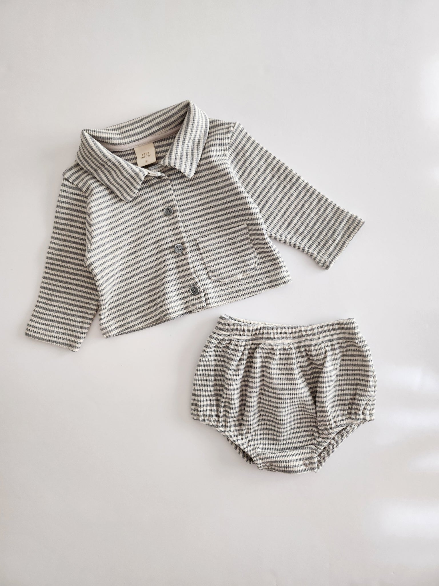 Baby BH Stripe Knit Shirt and Bloomer Shorts Set (3-18m)- 2 Colors