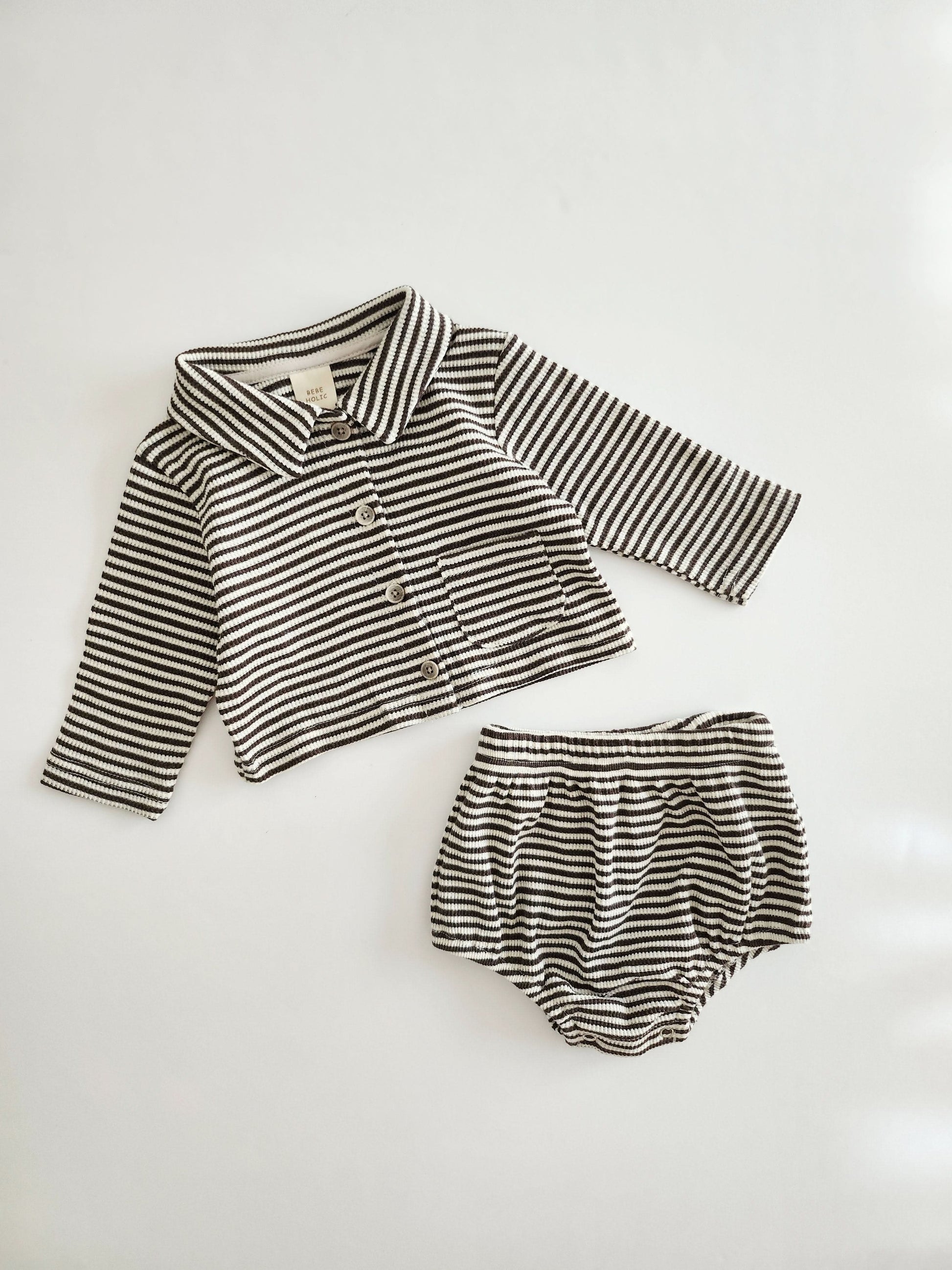 Baby BH Stripe Knit Shirt and Bloomer Shorts Set (3-18m)- 2 Colors - AT NOON STORE