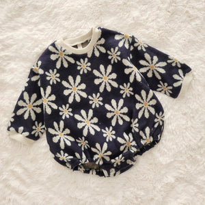 Baby Blue Daisy Jacquard Sweater Romper (6-24m) - Blue