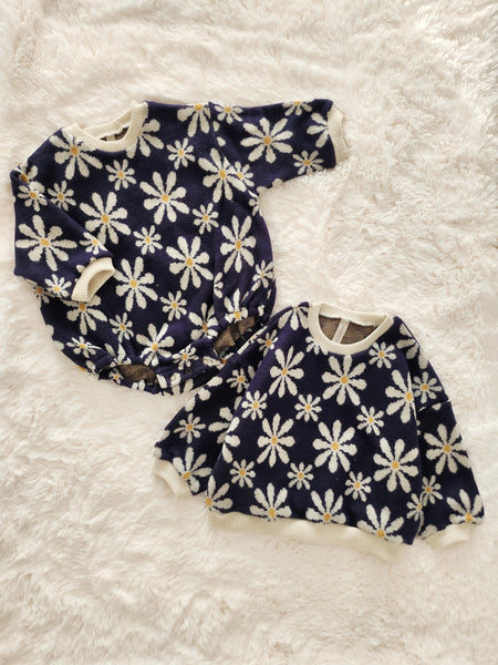 Toddler Blue Daisy Jacquard Sweater Top (1-6y) - Blue