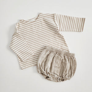 Baby Cotton Stripe Tee and Bloomer Set (6-18m) - Beige