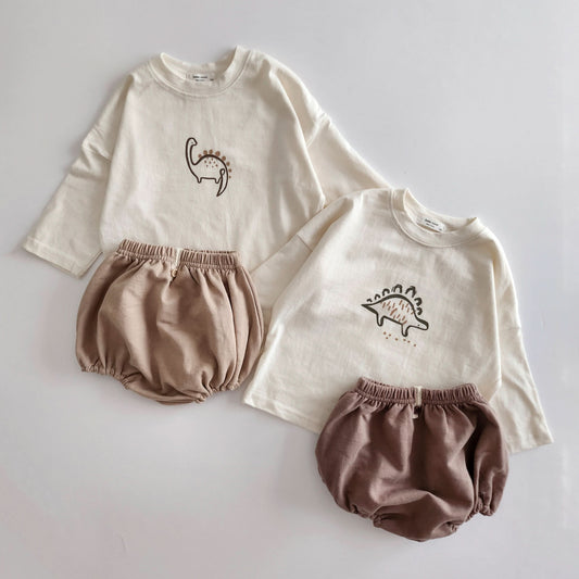 Baby Dino Print Top and Bloomer Shorts Set (6-18m) - 2 Color - AT NOON STORE