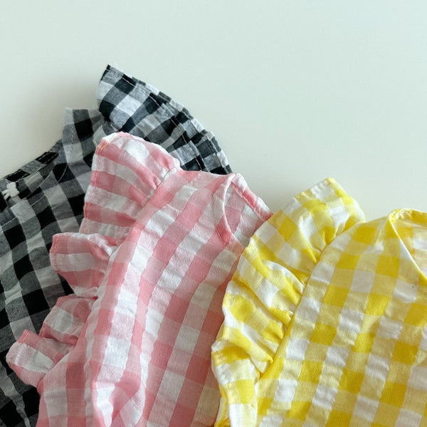 Baby Gingham Ruffle Short Sleeve Top and Bloomer Shorts Set (4-14m) - Black