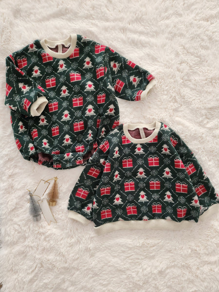 Baby Holiday Jacquard Sweater Romper (6-24m) - Green