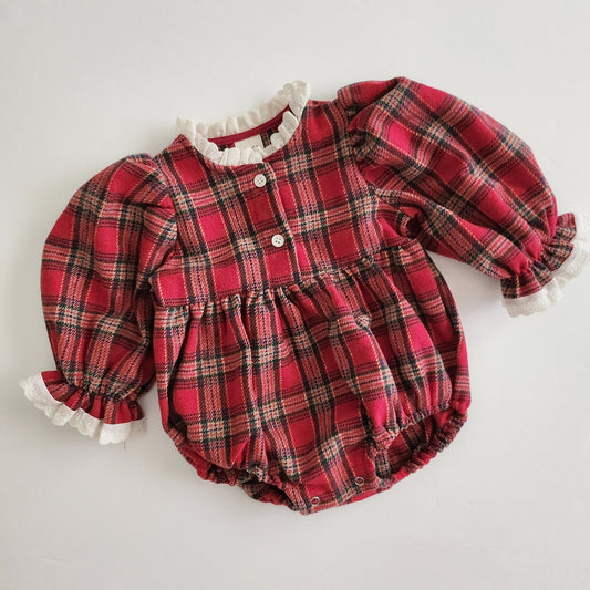 Baby Lace Detail Red Tartan Romper  (3m-18m) - AT NOON STORE