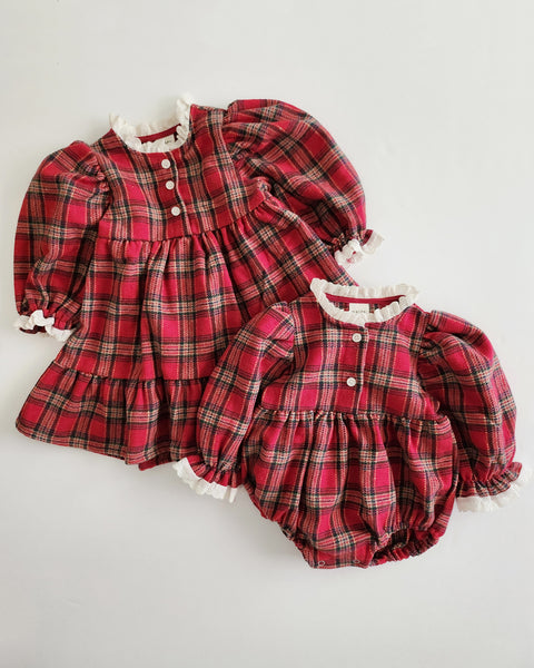 Baby Toddler Lace Detail Red Tartan Dress (6m-6y)