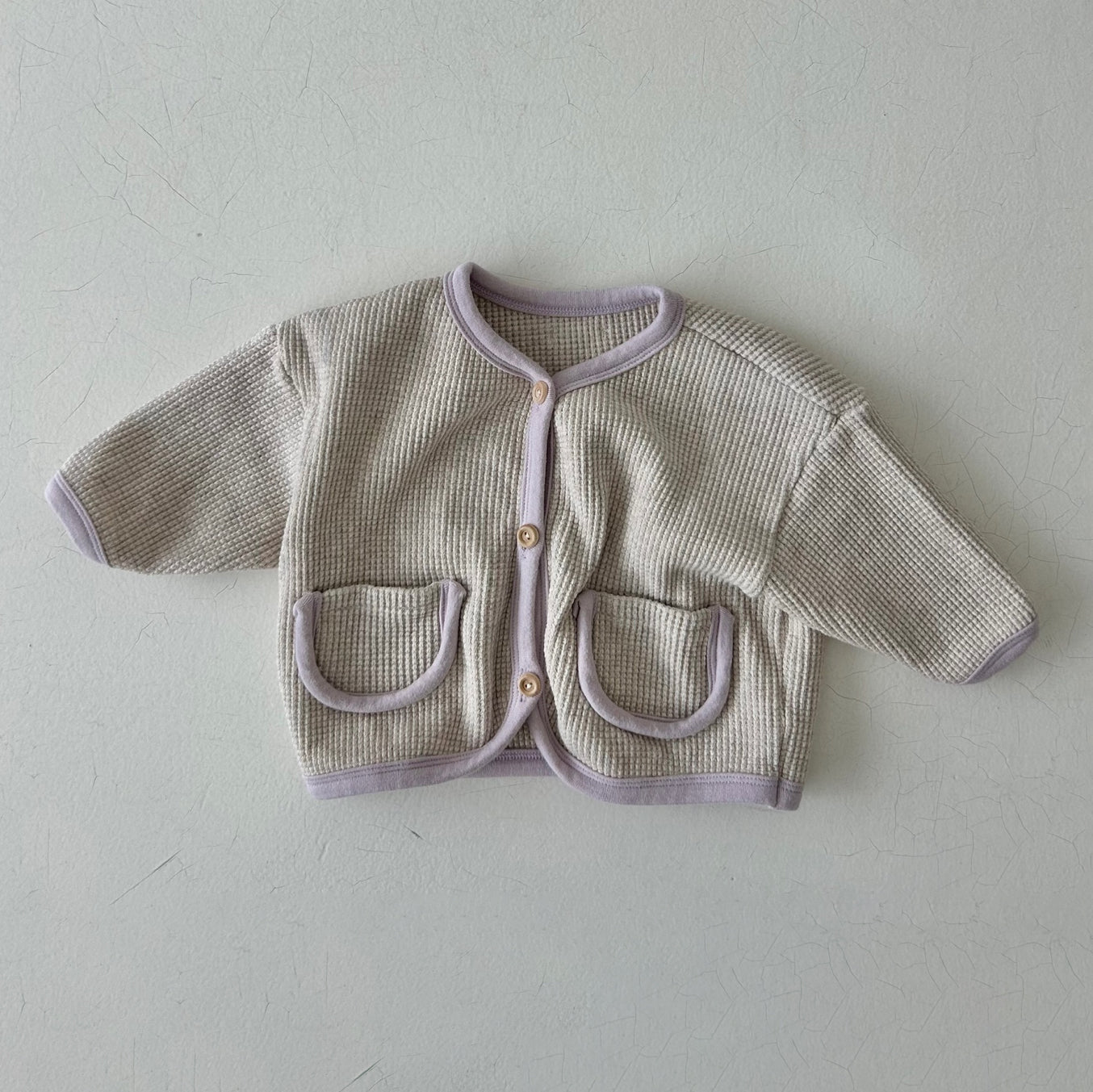 Baby Land Contrast Trim Waffle Cardigan (4-15m) - Oat - AT NOON STORE