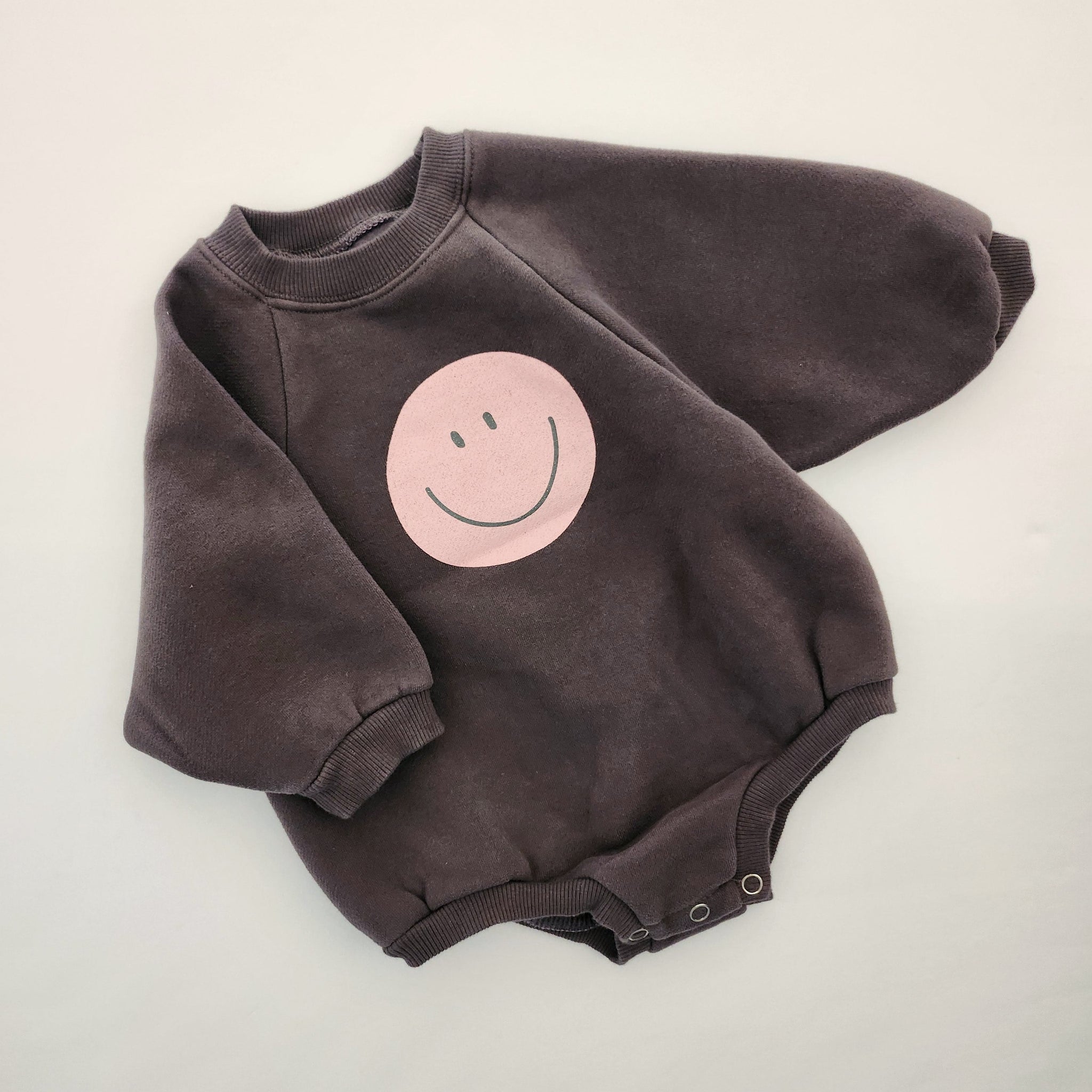 Baby Land Smiley Face Brushed Cotton Sweatshirt Romper (4-15m) - Charcoal