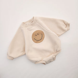 Baby Land Smiley Face Brushed Cotton Sweatshirt Romper (4-15m) - Cream