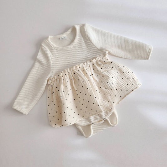 Baby Long Sleeve Polka Dot Tutu Romper (Set (6-18m) -  Ivory - AT NOON STORE