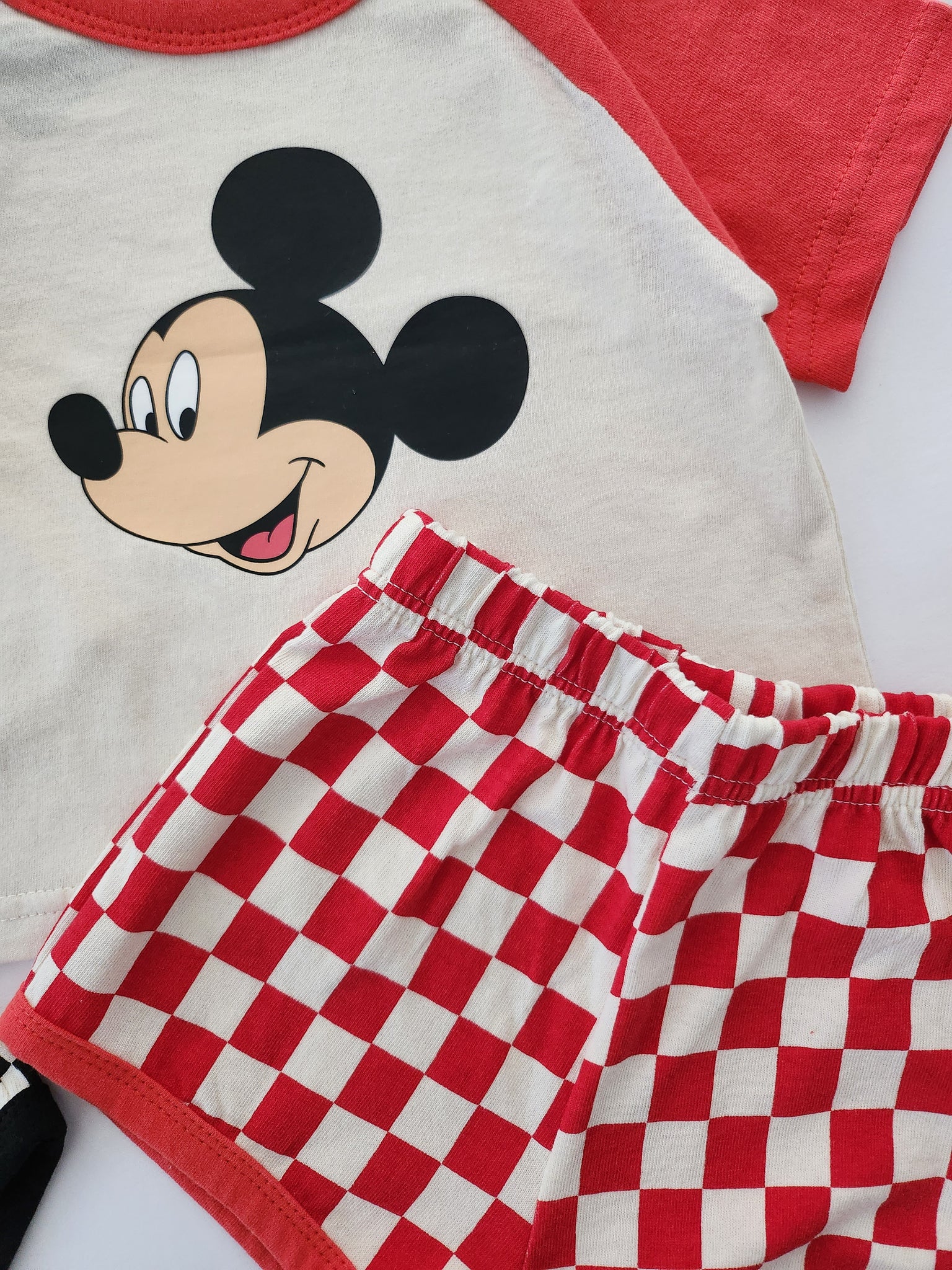 Toddler Mickey Mouse Face Short Sleeve Top and Checker Shorts Set (1-4T) - 2 Colors