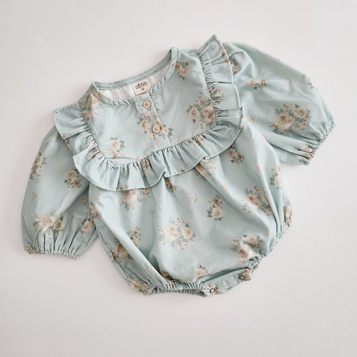 Baby Milk Ruffle Yoke Rose Bubble Romper (0-18m) - Blue - AT NOON STORE