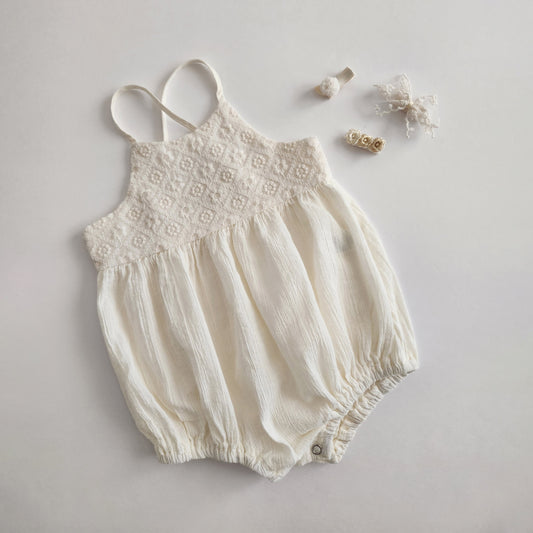 Baby Monbebe Embroidery Tie Back Sleeveless Bubble Romper (3-18m) - AT NOON STORE