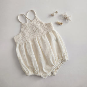 Baby Monbebe Embroidery Tie Back Sleeveless Bubble Romper (3-18m)