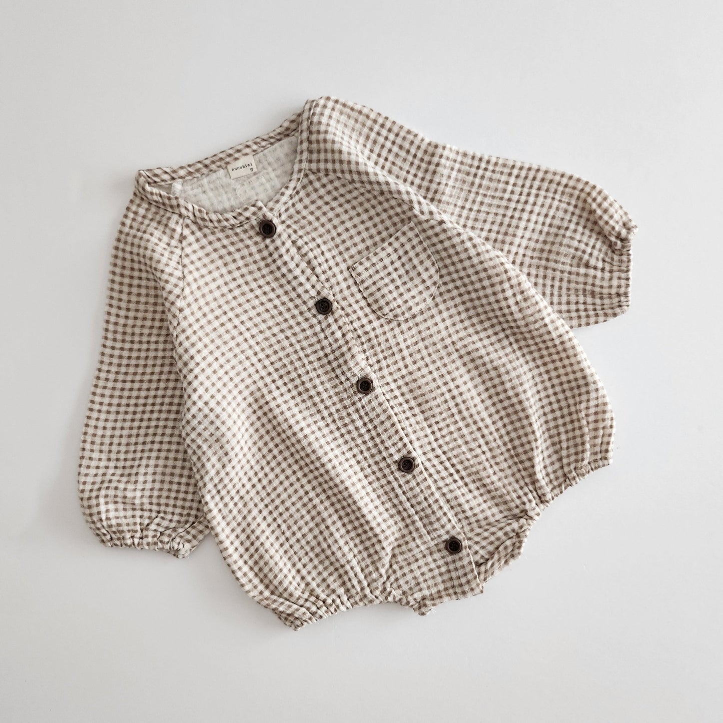 Baby Nunu Gingham Button Romper (3-18m)- Brown - AT NOON STORE