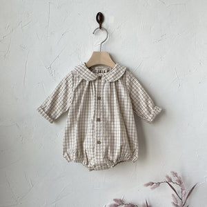 Baby Peter Pan Collar Flannel Shirt Bubble Romper (3-24m) - Ivory