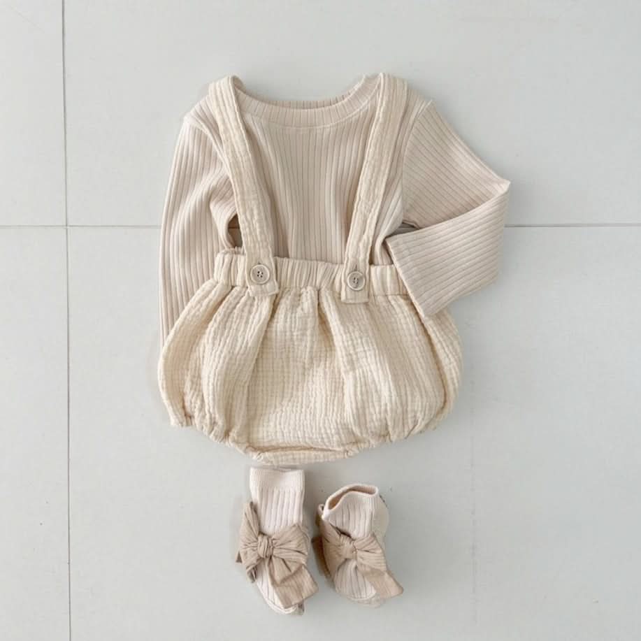Baby Rib-Knit Tee and Suspender Bloomer Set (6-18m) - Beige