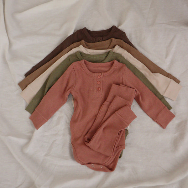 Baby Ribbed Bodysuit and Pants Set  (3-12m)- 5 Colors