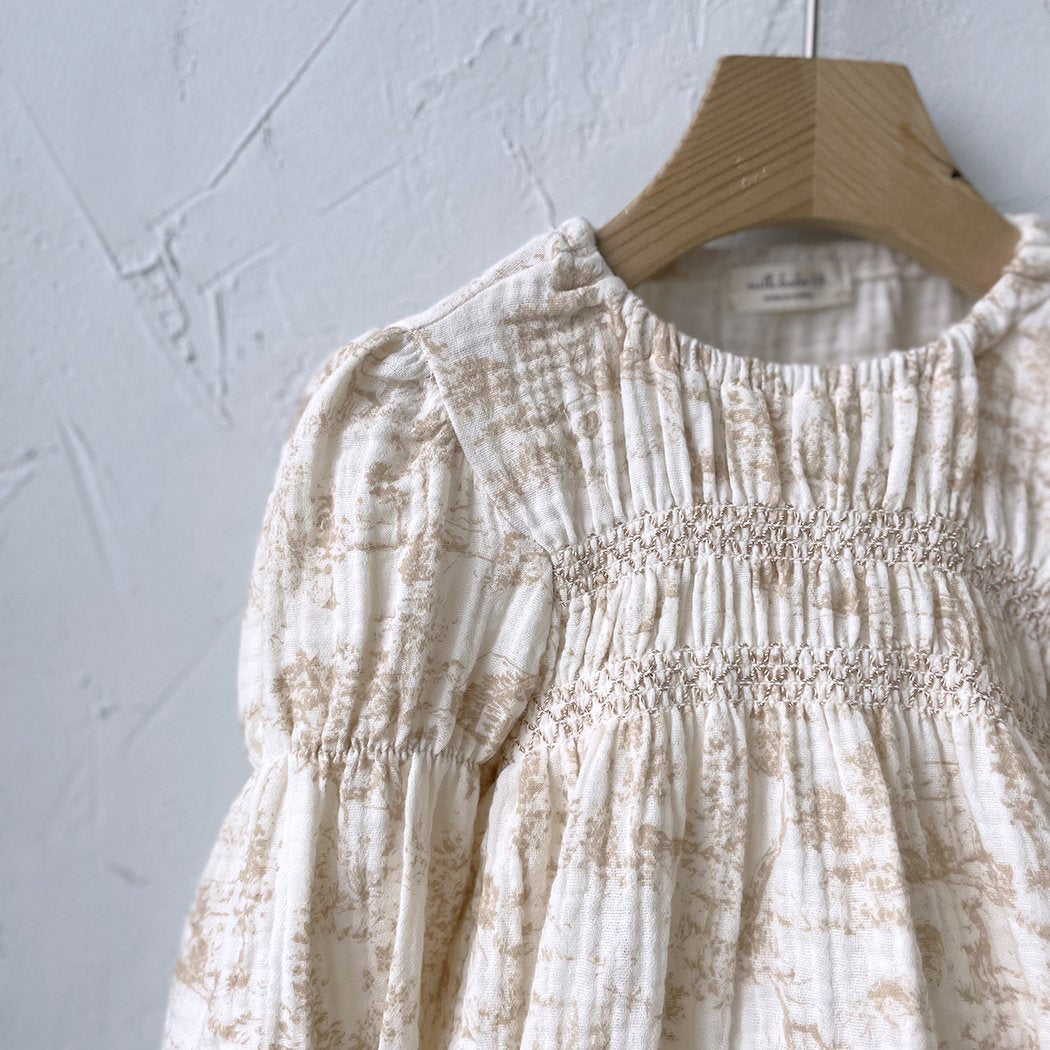 Baby Smocked Bodice Bubble Romper (3-18m) - Beige Botanic - AT NOON STORE