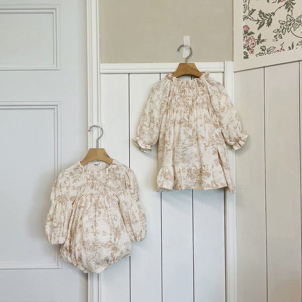 Toddler Milk Smocked Bodice Dress (3m-5y) -Botanic Beige