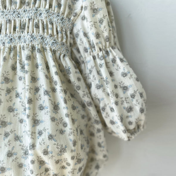 Baby Smocked Bodice Bubble Romper (3-18m) - Grey Floral