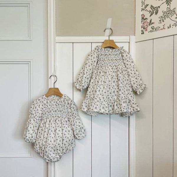 Toddler Milk Smocked Bodice Dress (3m-5y) - Grey Floral