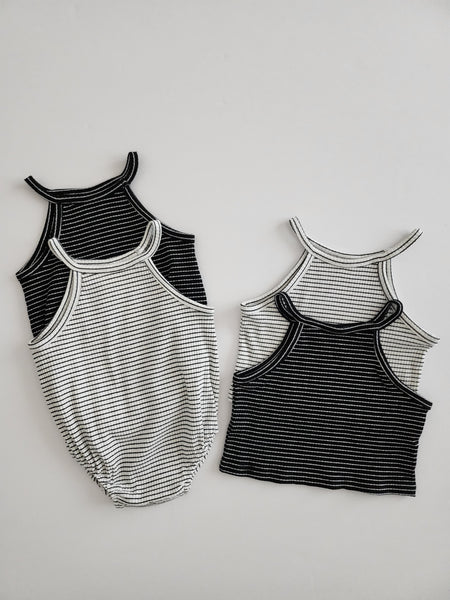 Baby Stripe Ribbed Sleeveless Romper (0-24m) - 2 Colors