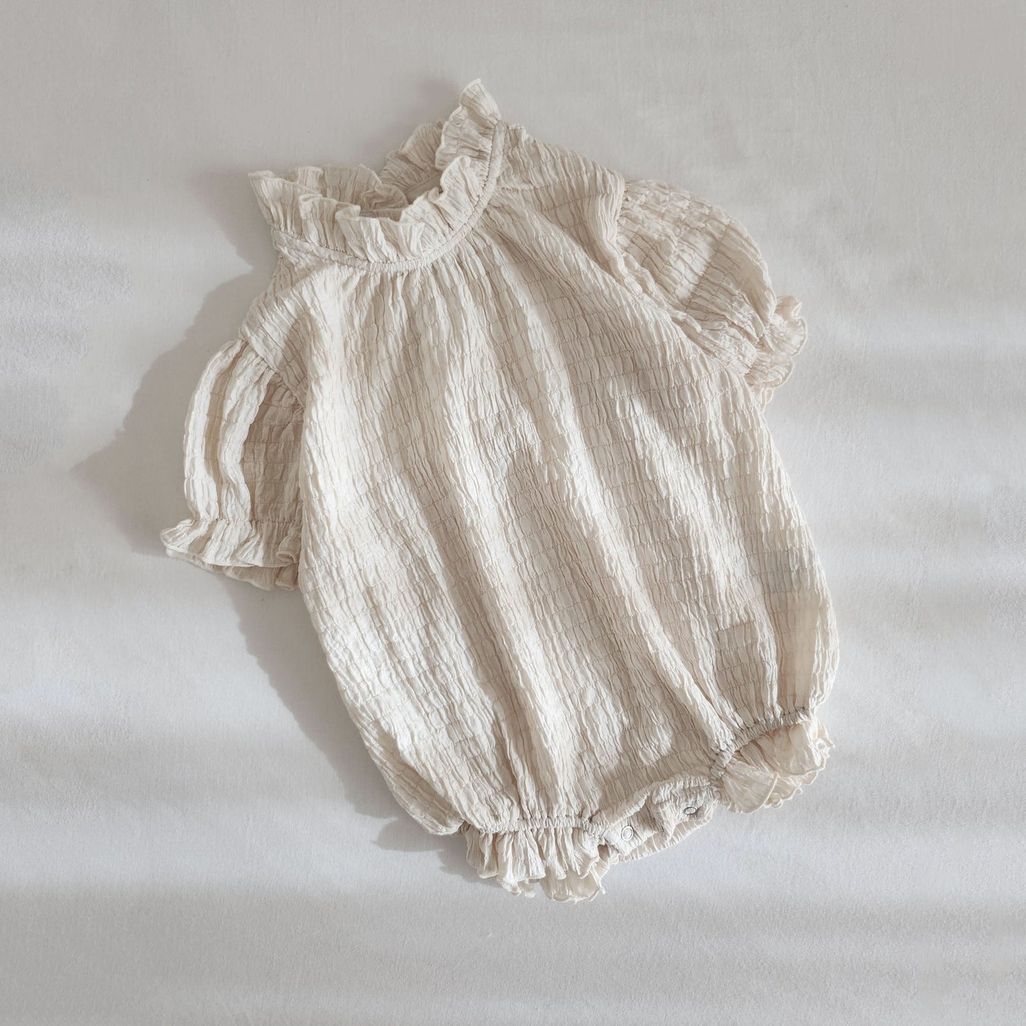 Baby Textured Short Sleeve Lettuce Edge Romper (3-6m) - Beige - AT NOON STORE
