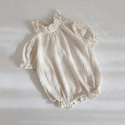 Baby Textured Short Sleeve Lettuce Edge Romper (3-6m) - Beige - AT NOON STORE