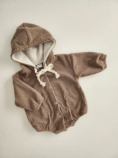 Baby Textured Velour Hooded Pocket Romper (0-24m) - 2 Colors