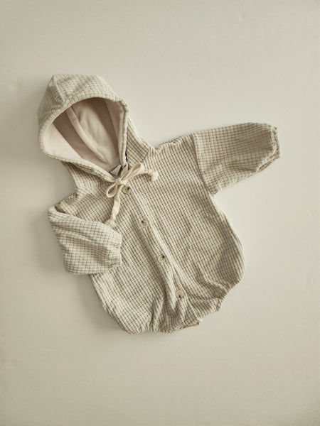 Baby Textured Velour Hooded Pocket Romper (0-24m) - 2 Colors